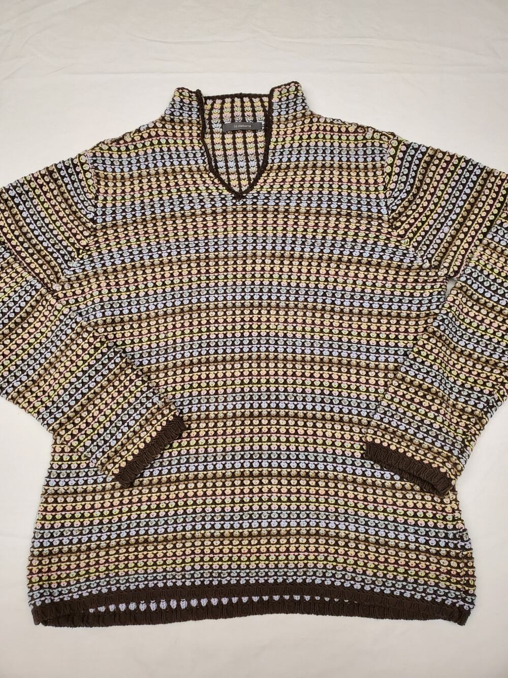 Liz Claiborne Multicolor Knit V-Neck Sweater XL Pastel Textured